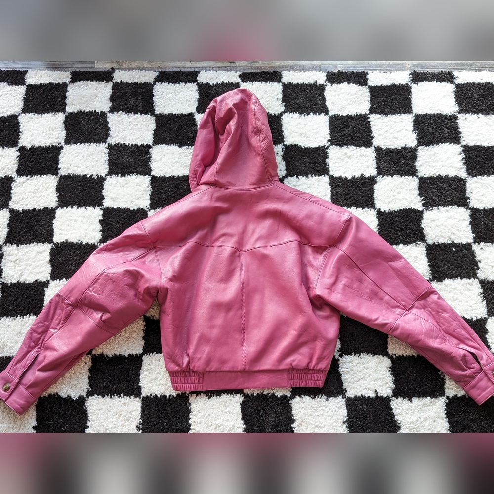 Soft Leather Purple Pink Hoodie Jacket - Picture 2 of 5